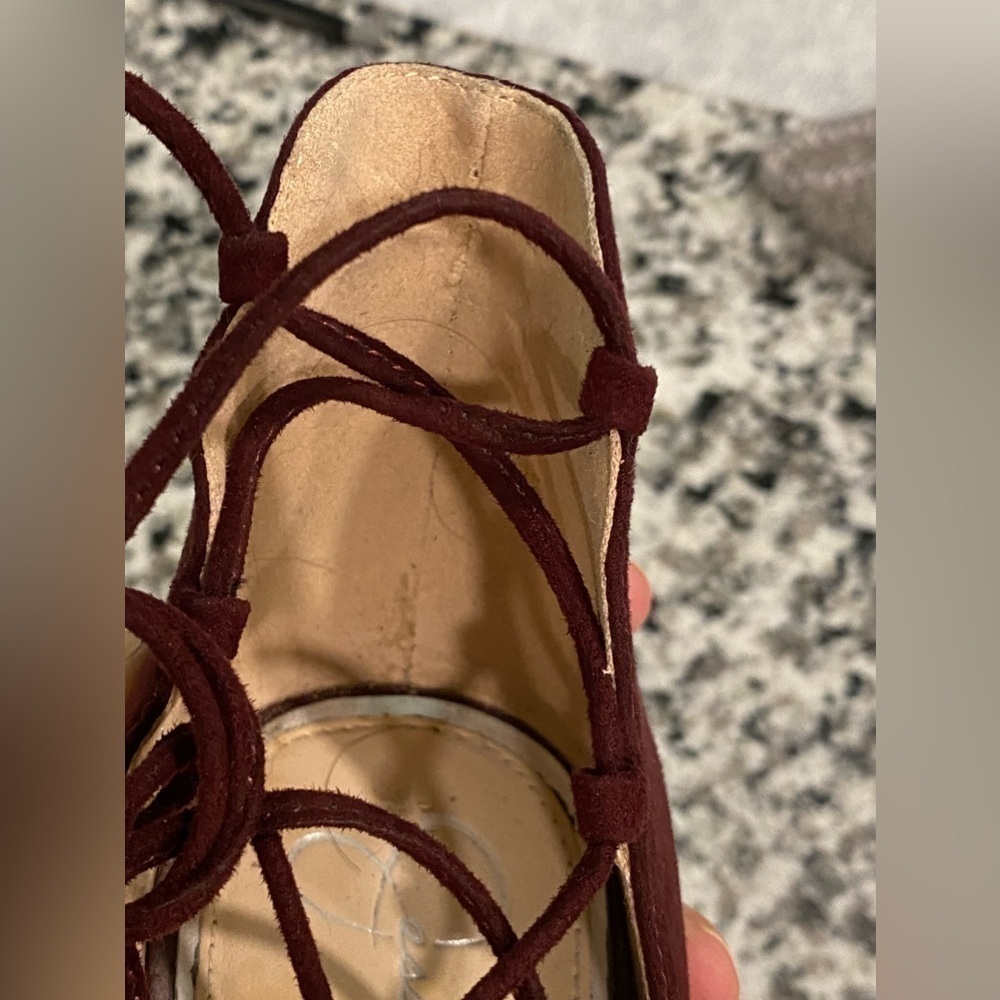 Jessica Simpson Suede Red Wine Burgundy High Heels Tie Up - Picture 6 of 9